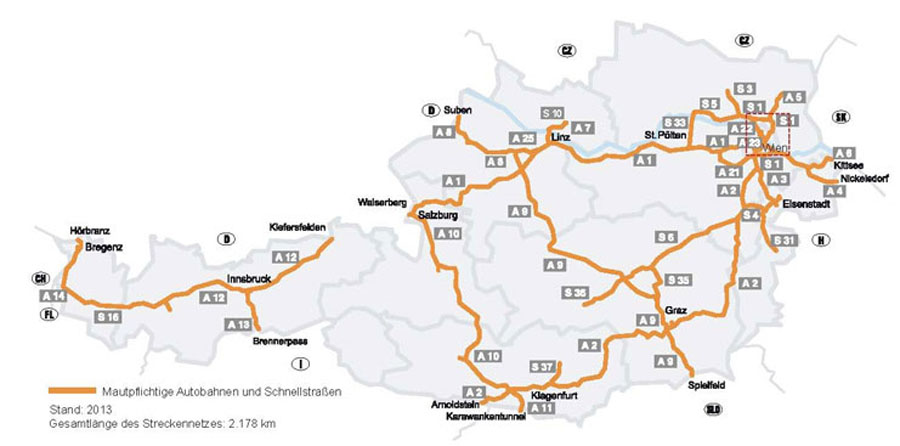 Landkarte Autobahnen Österreich